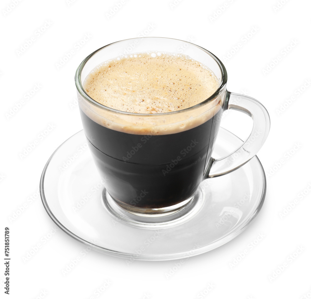 Aromatic coffee in glass cup isolated on white Aromatic coffee in glass cup isolated on white