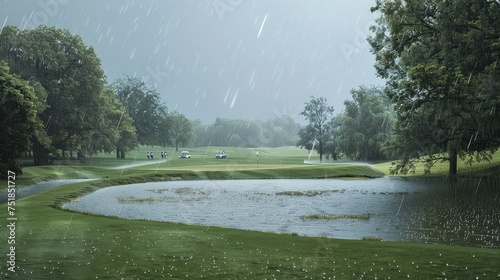 umbrella rain golf course photo