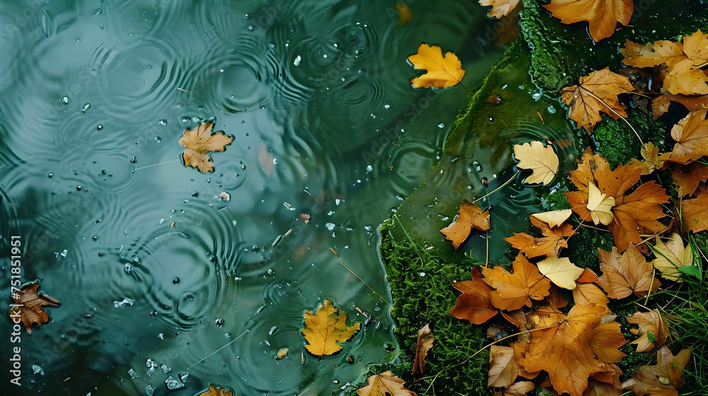 Group of Leaves Floating on Top of Water