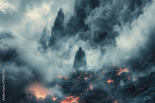 heavenly domain destroying the popular keyword in a diabolical way captured in a minimalist style with a high angle camera shot