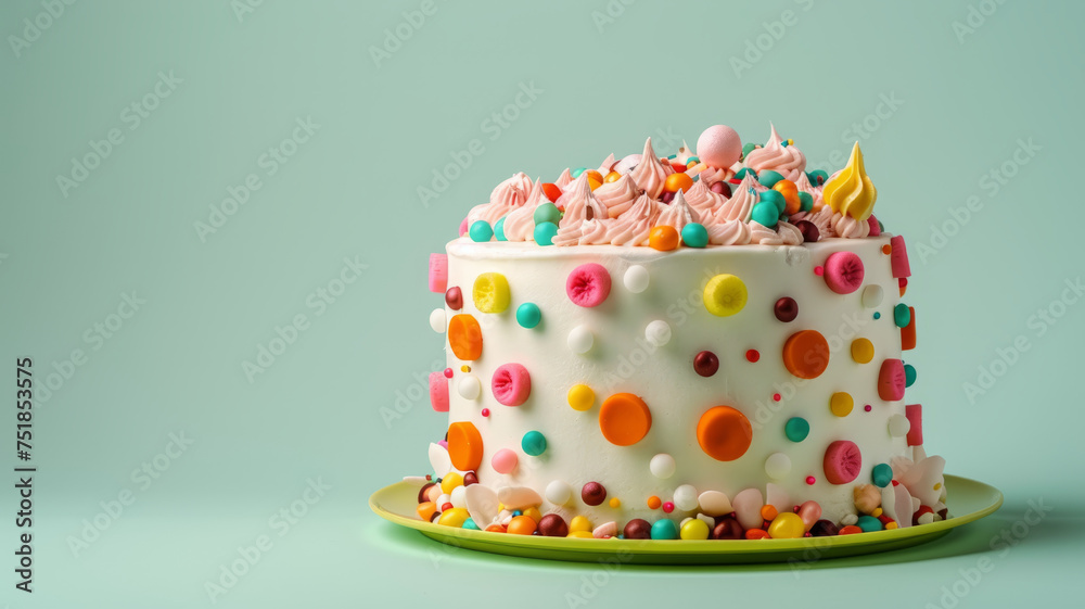 A colorful birthday cake with sweet frosting and sprinkles. A colorful birthday cake with sweet frosting and sprinkles.