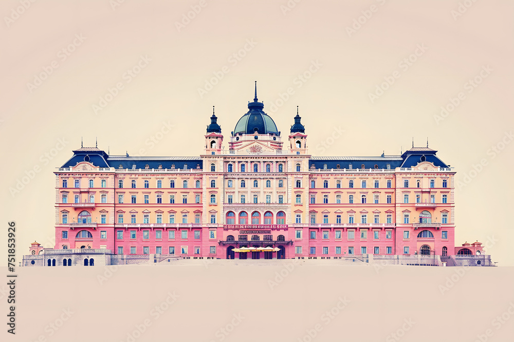 Obraz premium minimalist poster of the grand budapest hotel, white background
