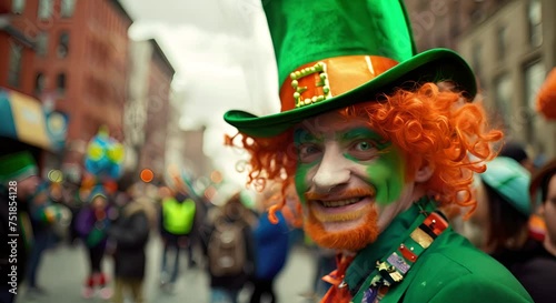Vibrant St. Patrick's Day Parade Colorful Floats, Costumes, and Festive Atmosphere photo