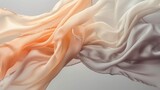 Graceful waves of luxurious silk fabric captured in motion, exhibiting a serene palette of peach and cream hues