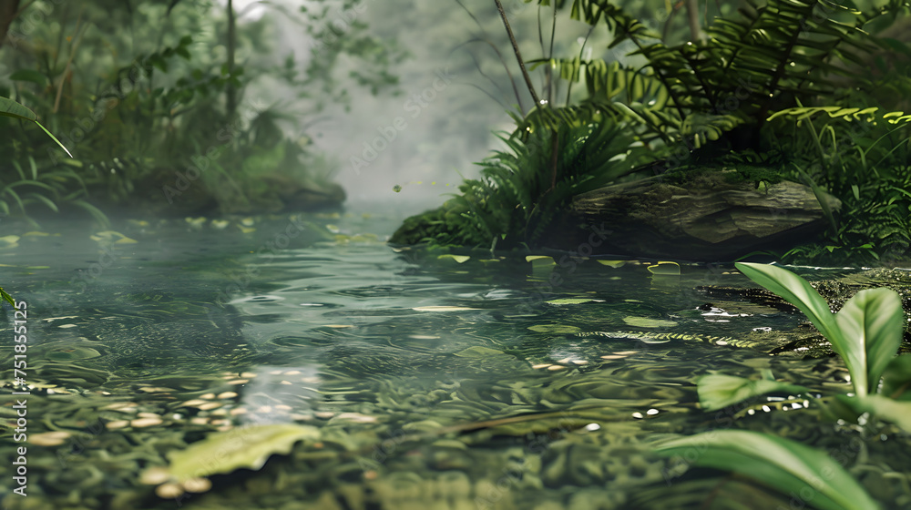 A Stream Flowing Through a Green Forest A Stream Flowing Through a Green Forest