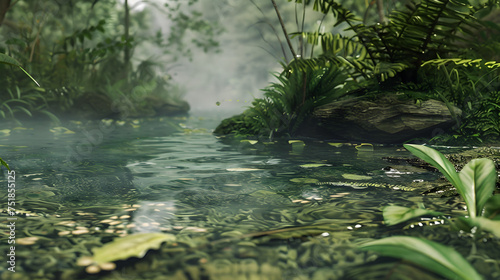 A Stream Flowing Through a Green Forest