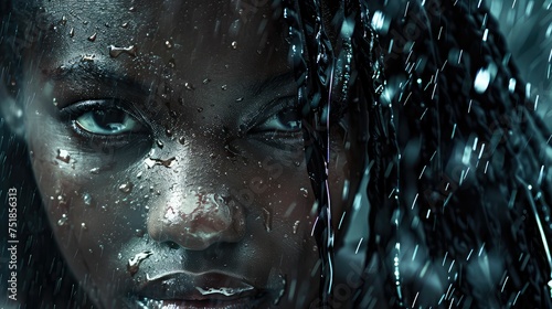 wet black woman in rain photo