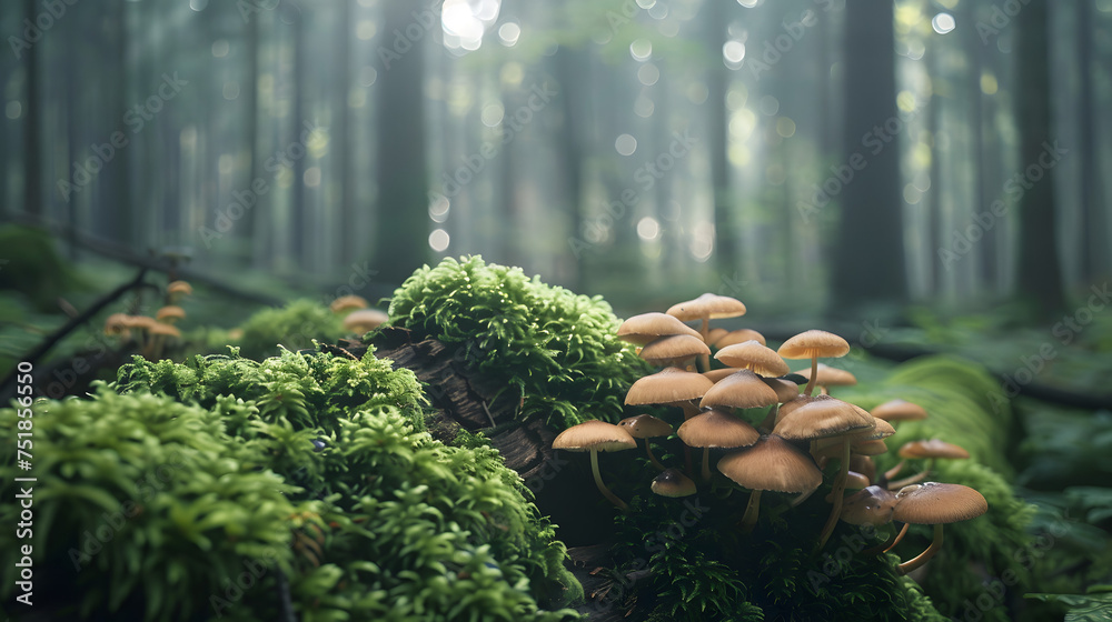 Group of Mushrooms on Lush Green Forest Group of Mushrooms on Lush Green Forest
