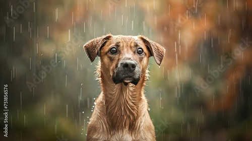 umbrella dog in the rain photo