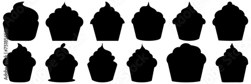 Cupcake silhouettes set, large pack of vector silhouette design, isolated white background