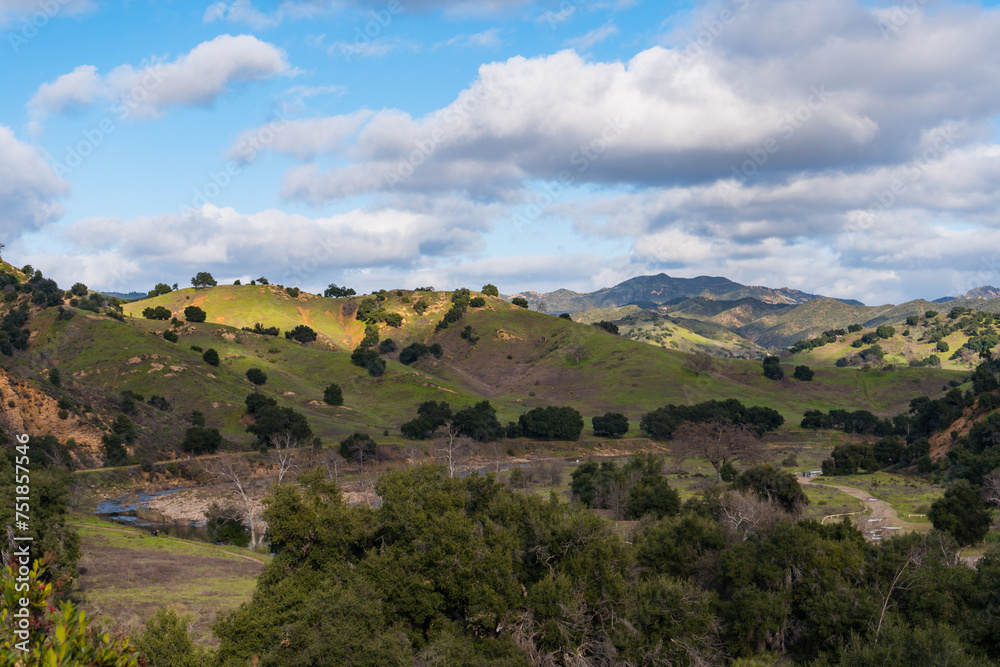 Views mountains, hills, rivers, lush grass and foliage, while hiking during the spring in Malibu Creek State Park. Views mountains, hills, rivers, lush grass and foliage, while hiking during the spring in Malibu Creek State Park.