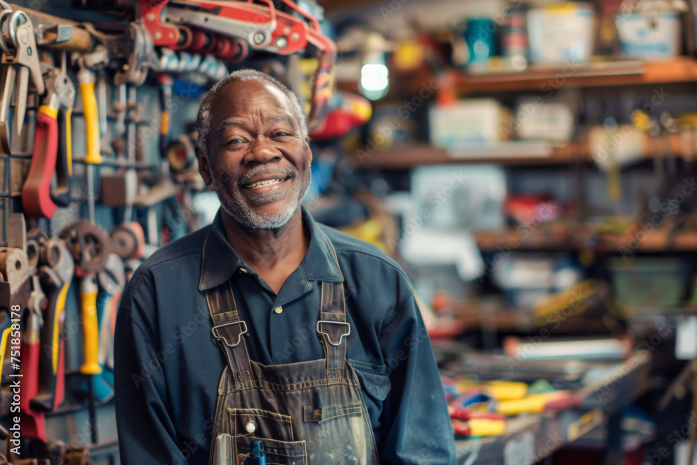 Senior man in a hardware store smiling happily at the camera with a smile
Senior man in a hardware store smiling happily at the camera with a smile