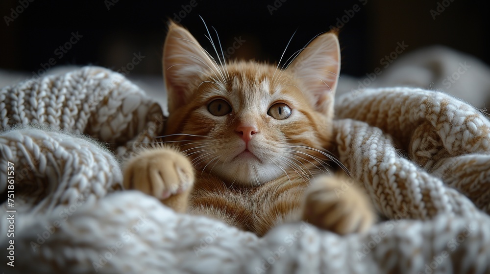 Cute tabby kitten sleep on white soft blanket. Cats rest napping on bed. Comfortable pets sleep Cute tabby kitten sleep on white soft blanket. Cats rest napping on bed. Comfortable pets sleep