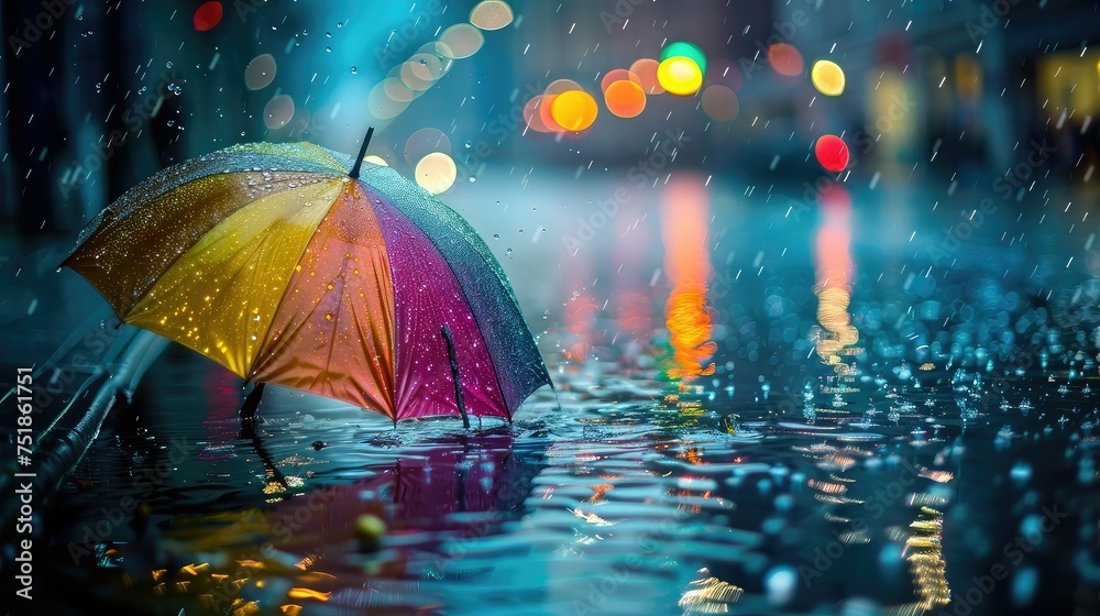wet rain and umbrella - obrazy, fototapety, plakaty 