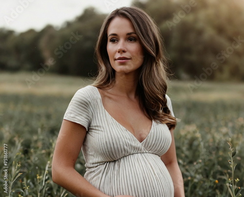 Portrait of a pregnant woman in a dress. The future young mother of European appearance