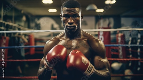 Muscular African boxer looking at the camera © Ceyhun