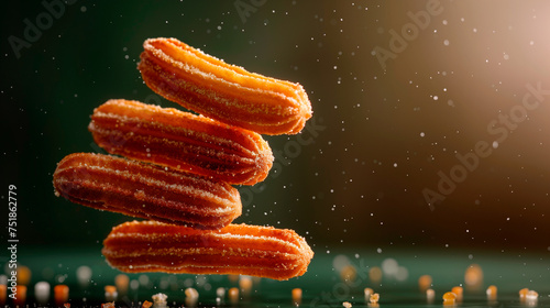 Yummy churros with sugar, delicious mexican sweets
