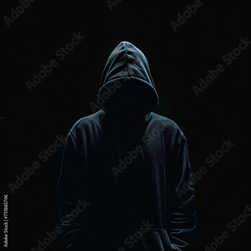 hacker wearing hoodie isolated on black