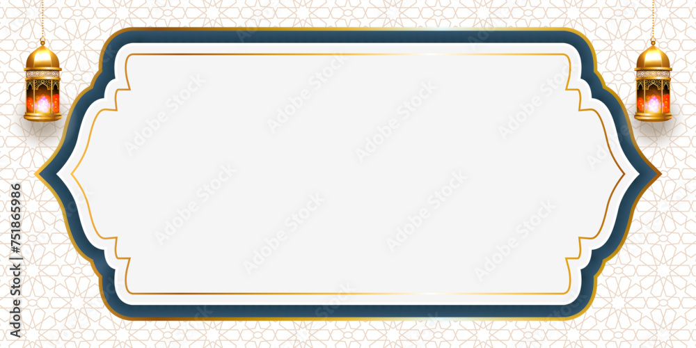 Fototapeta premium luxury white frame islamic ramadan kareem eid al fitr arch background 