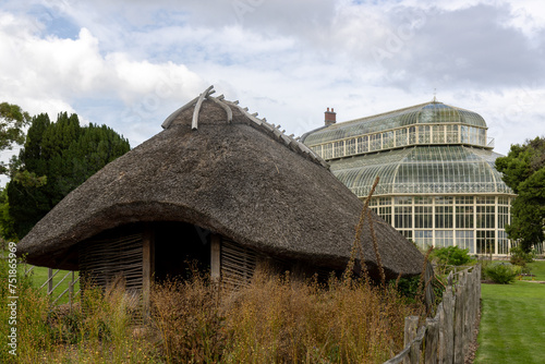 Beautiful greenhouse in National Botanic Gardens, Dublin, Ireland.  Large area with naturalist sections, formal gardens, an arboretum and a greenhouse with Victorian palms. photo