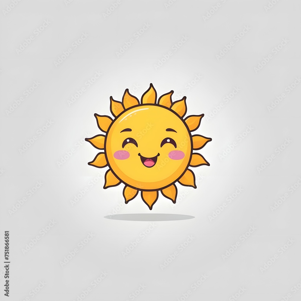 Cute cartoon sun kawaii character isolated on a white background