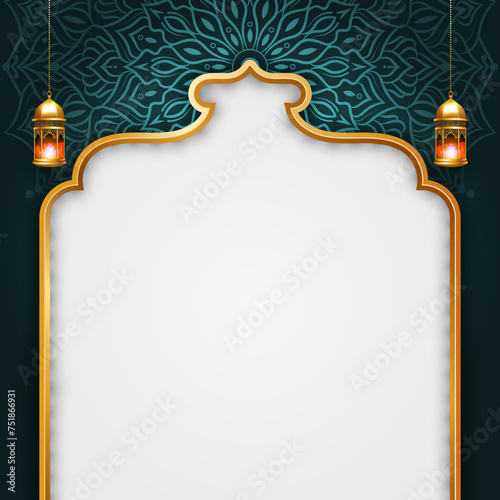 luxury green golden ramadan kareem eid al fitr arch islamic background banner greetings illustration design