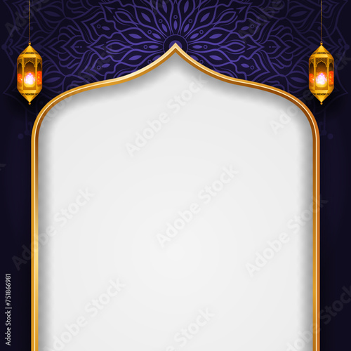 luxury golden blue ramadan kareem eid al fitr arch islamic background banner greetings illustration design