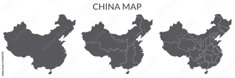 China map. Map of China in grey set