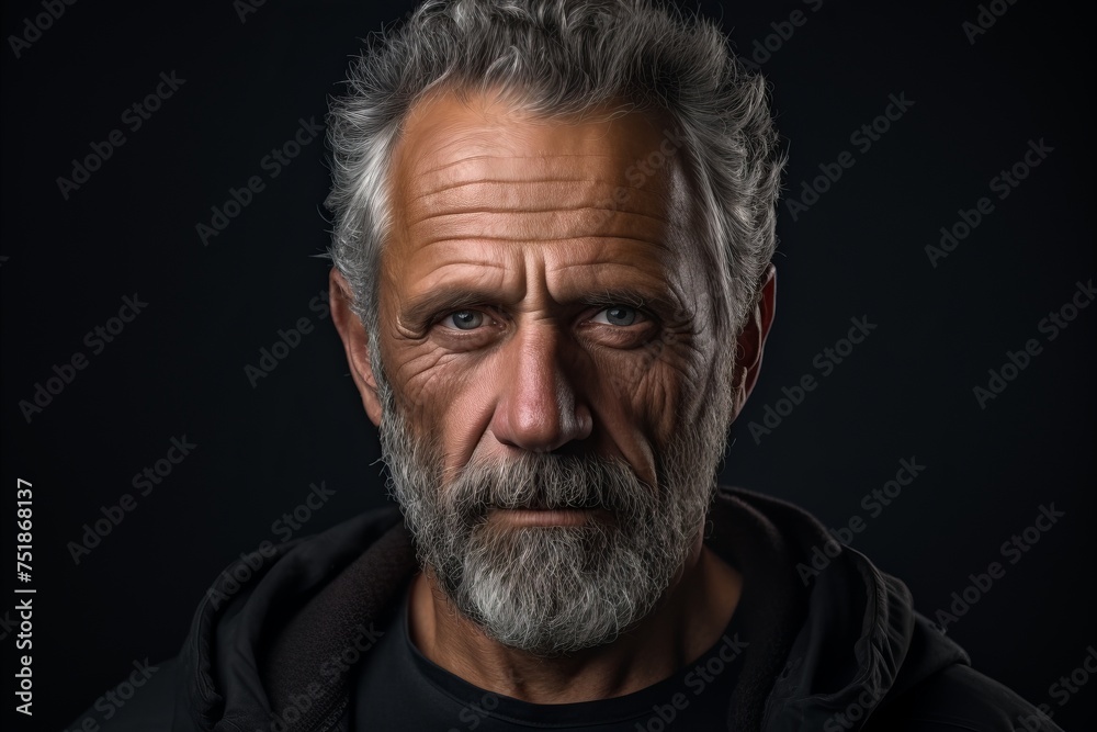 Portrait of an old man with a beard on a black background. Portrait of an old man with a beard on a black background.