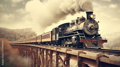 Vintage Steam Train with old Photo Filter 