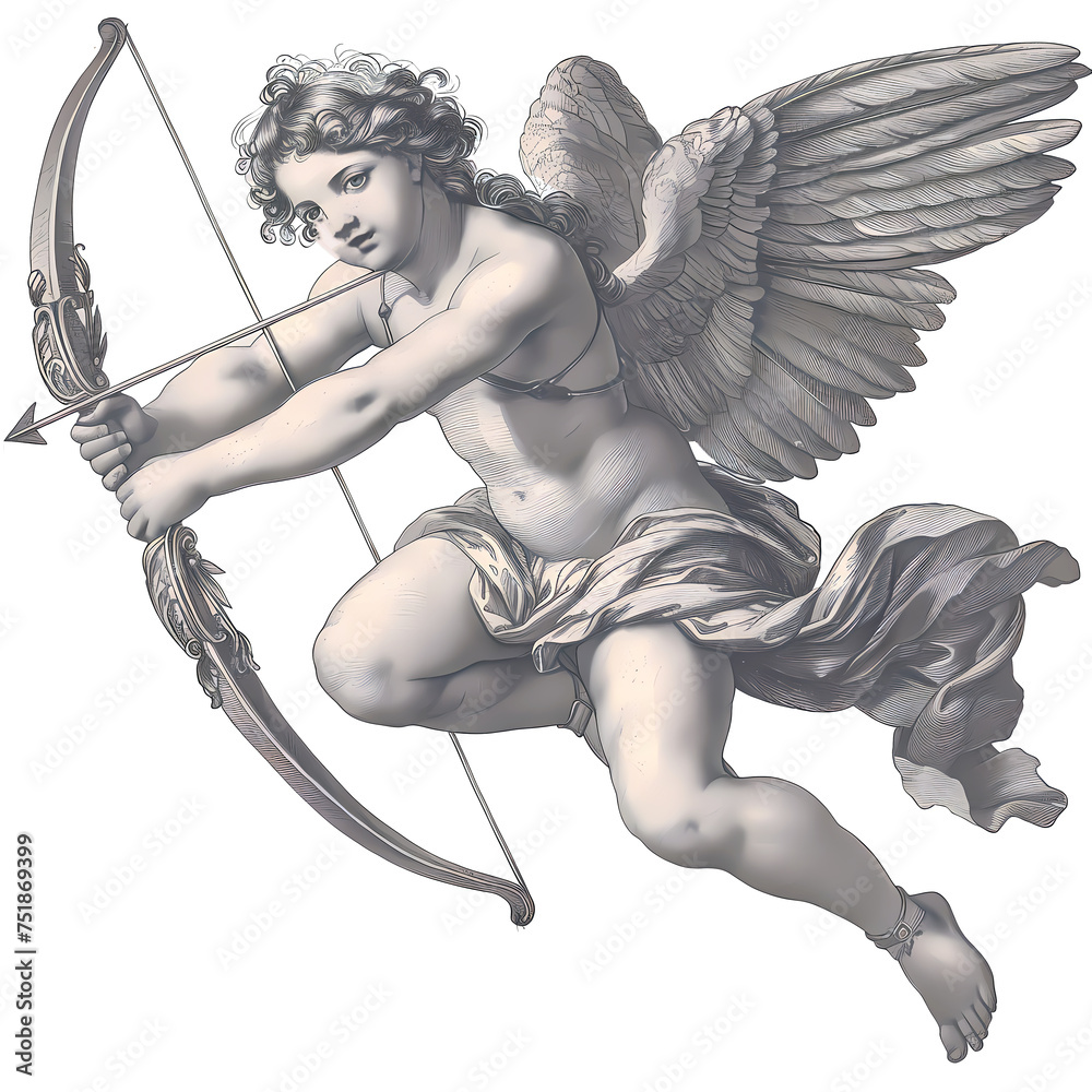Fototapeta premium Cupid flying overhead shooting his arrow