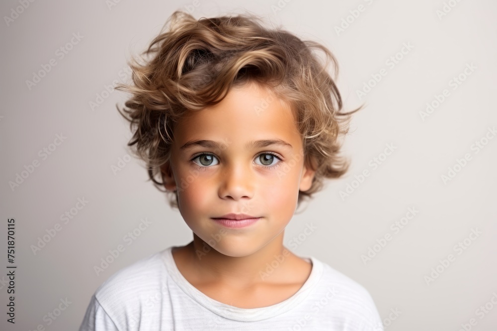 Portrait of a cute little girl with curly hair over grey background Portrait of a cute little girl with curly hair over grey background