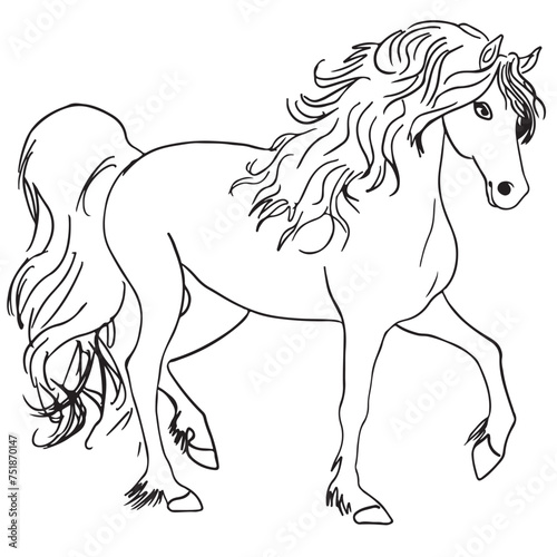 Fototapeta Naklejka Na Ścianę i Meble -  Vector lineart of majestic arabian horse, allowed to use as game illustration