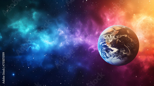 earth with colorful outer space background with copy space