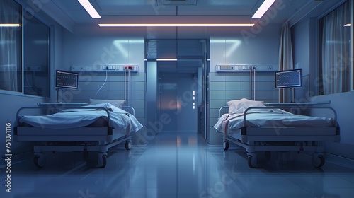 View of empty beds in an emergency room at a hospital