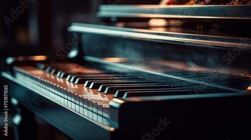 Piano keys closeup on a blurred background with bokeh