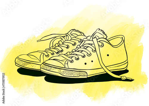 Old sneakers, handmade illustration of a pair of old sneakers, handmade drawing.