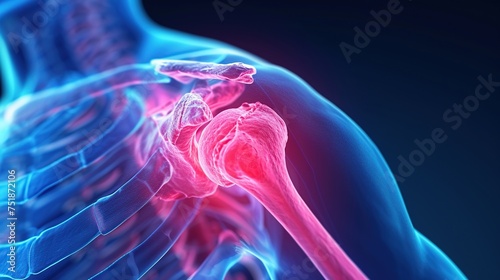Painful shoulder joints. frozen shoulder, impingement. 3d rendering photo