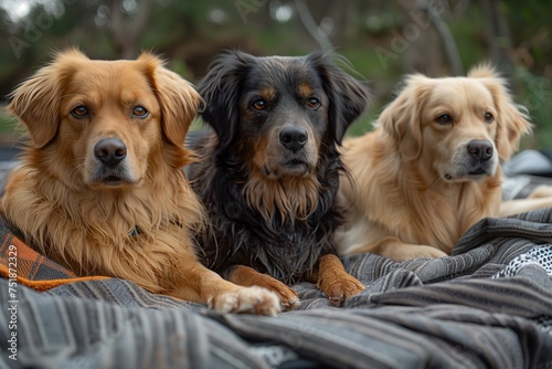 Three Dogs Laying on Blanket © Jelena