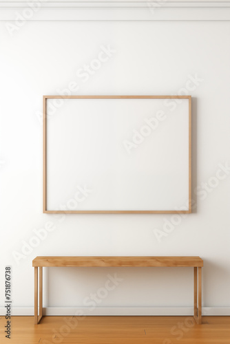 Minimalist Interior with Blank Canvas on Wall Above Wooden Bench