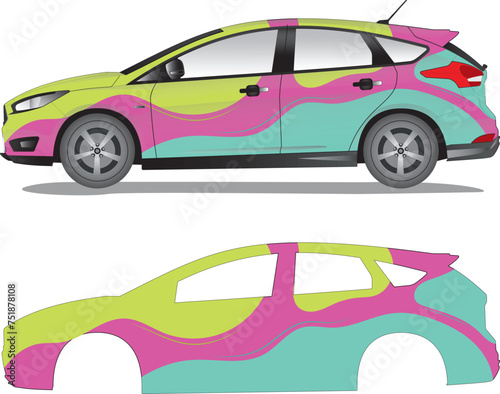 Racing car wrap, car decal sticker vector illustration (ID: 751878108)