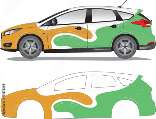 Racing car wrap, car decal sticker vector illustration (ID: 751878394)