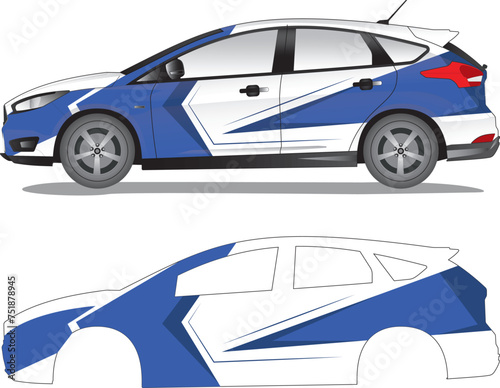 Racing car wrap, car decal sticker vector illustration (ID: 751878945)
