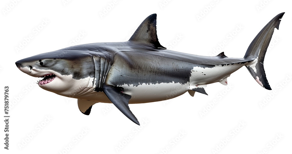 Fototapeta premium A great white shark isolated on a transparent background.