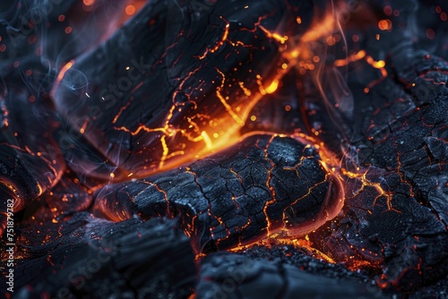 Close up of a glowing ember, radiating heat and colors against the black backdrop.