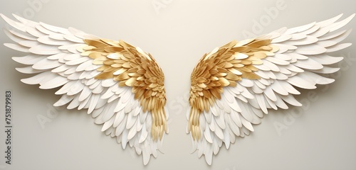 An angel wings with white feathers isolated on transparent background  © Min
