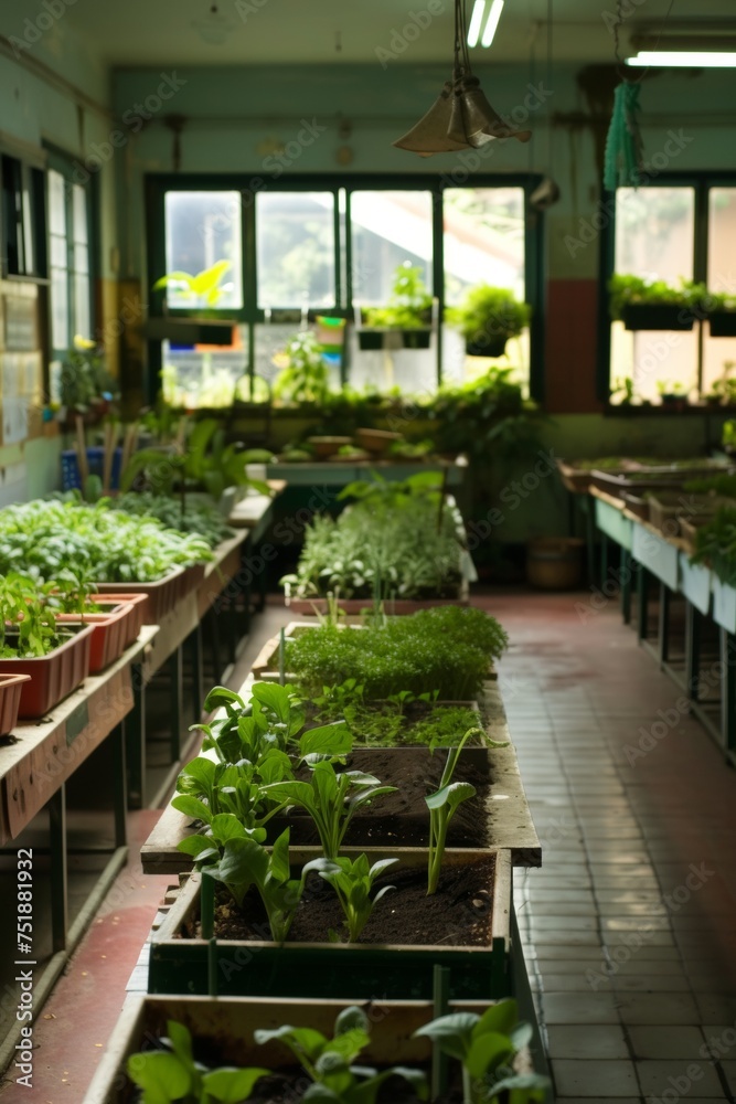 A school implementing a garden-to-cafeteria program, educating children on sustainable food production and healthy eating.