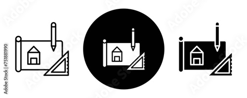 Construction plan outline icon collection or set. Construction plan Thin vector line art