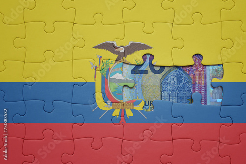 puzzle with the national flag of ecuador and euro banknote. finance concept