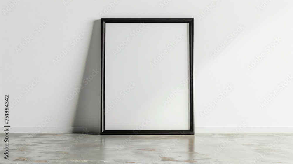 Blank picture frame against white wall on the floor Blank picture frame against white wall on the floor